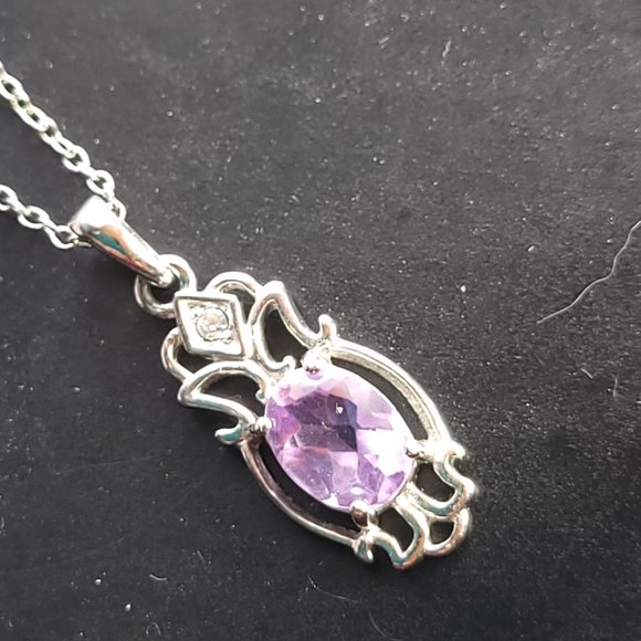 February's Birthstone Amethyst Necklace Sterling Silver Stamped (925) - Picture 3 of 15